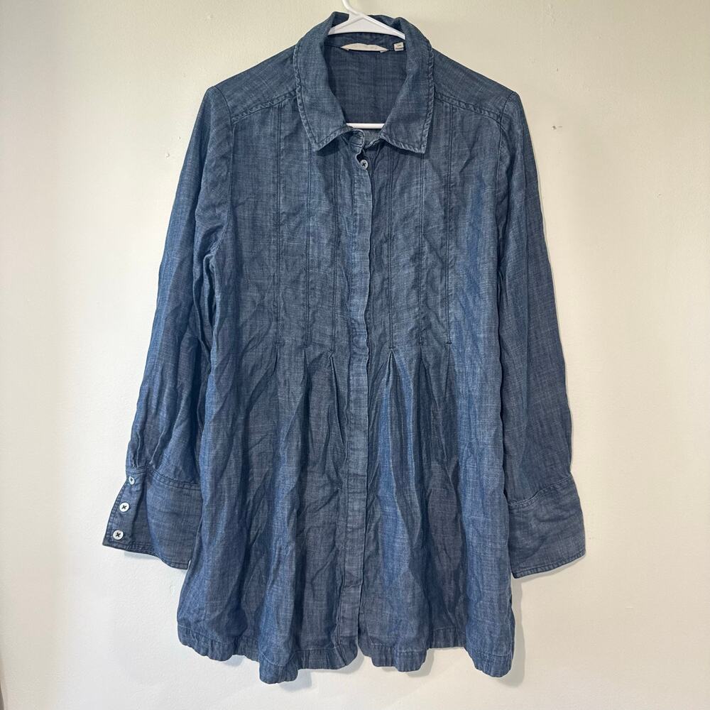 Soft Surroundings Revelle Chambray Tunic Blue Pintuck Button Front Boho Large